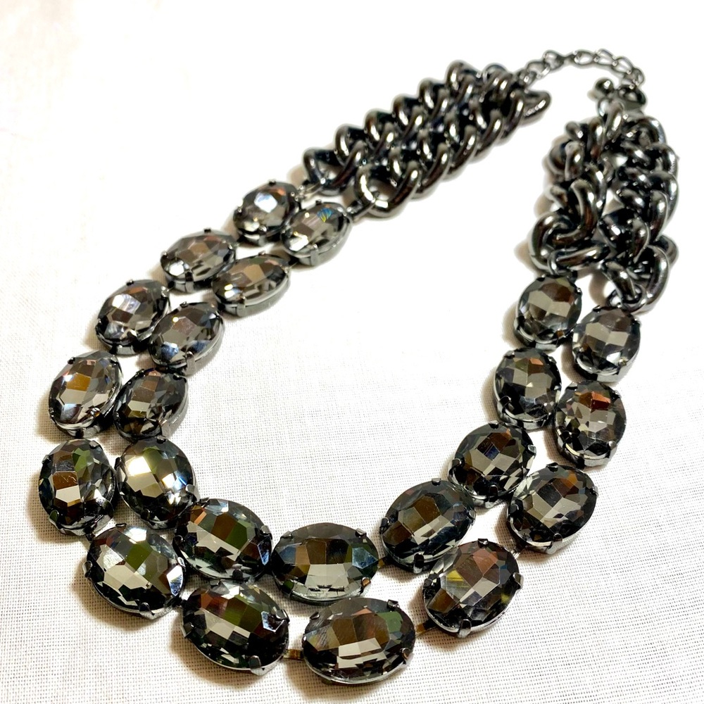 The Limited Charcoal Prismatic Rhinestone Gem & Chunky Chain Statement Necklace